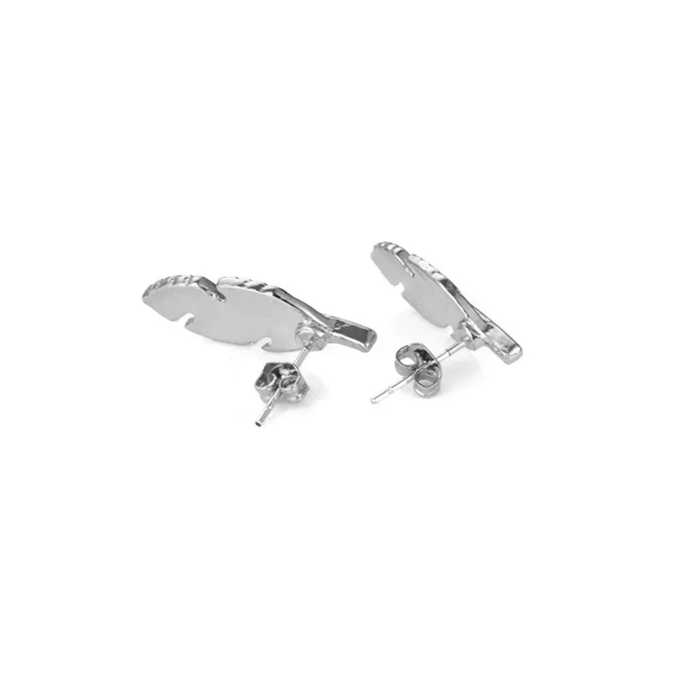 Feather earrings silver earrings studs silver jewelry boho chic